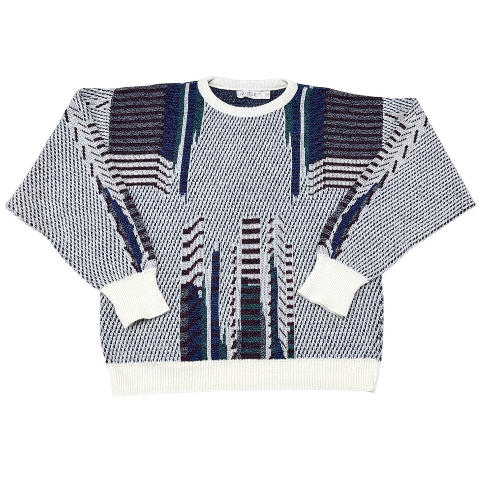 Vintage Jantzen Sweater Mens Size Large Geometric Crew Neck Pullover Retro